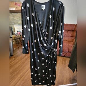 Anne Klein Long Sleeve Black Dress with Polka Dots
